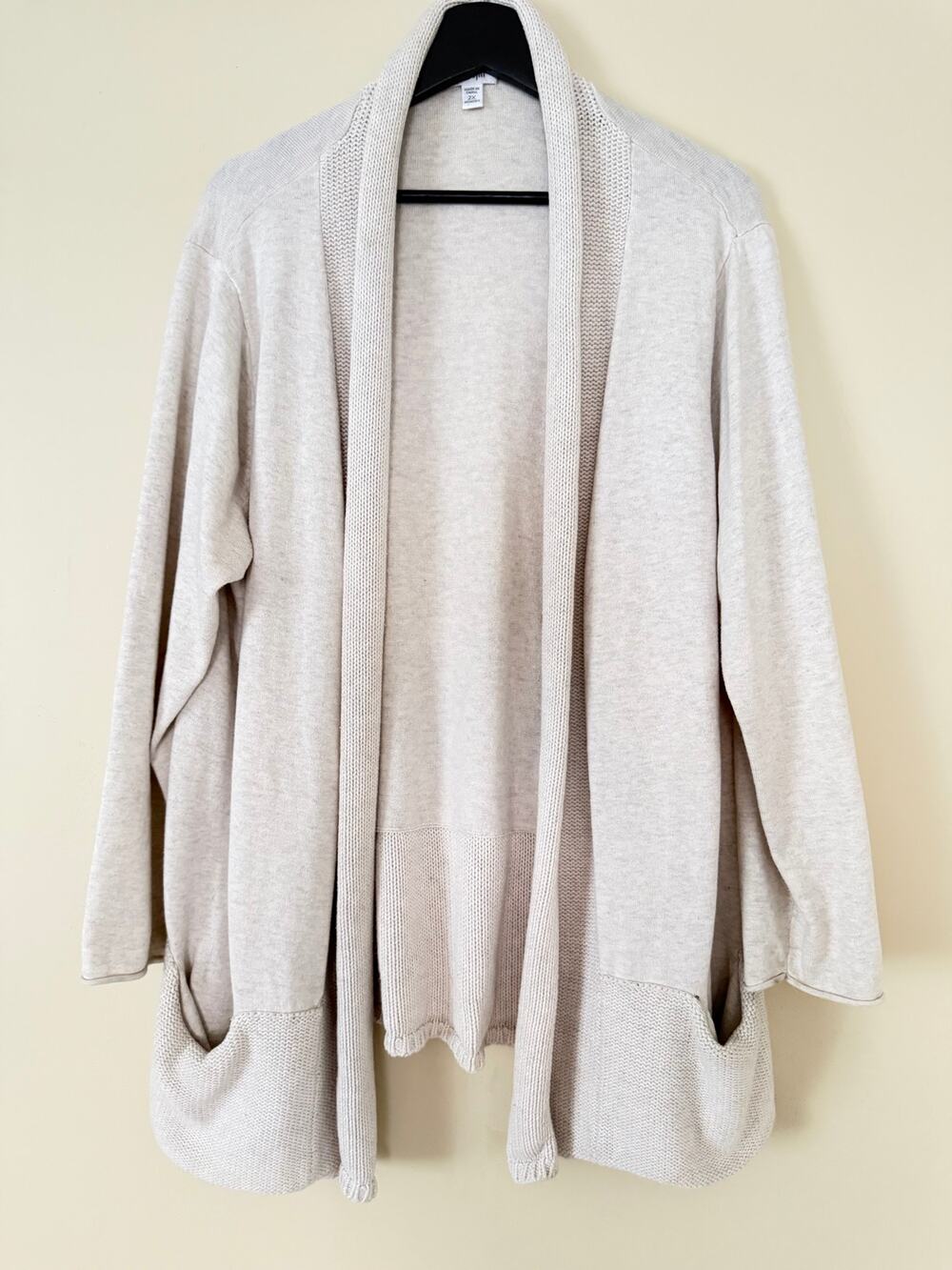 PureJill Cashmere Cotton Blend Open‎ Front Women's Cardigan 2X Off White Pockets